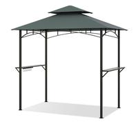 Costway240 x 151 cm Tonnelle pour Barbecue Abri à Double Toit pour Grill avec 2 Étagères 7 Crochets Structure Métallique Abri Barbecue Gris