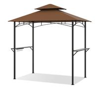 Costway240 x 151 cm Tonnelle pour Barbecue Abri à Double Toit pour Grill avec 2 Étagères 7 Crochets Structure Métallique Abri Barbecue Café