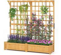 Costway3 en 1 Lit de Jardin Surélevé en Bois avec Treillis Jardinière avec Trous de Drainage et Bac à Plantes 180 x 48 x 183 cm Naturel