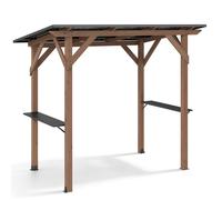 CostwayAbri Barbecue en Bois Cèdre Tonnelle de Jardin pour Grill avec Toit en Acier Galvanisé et 2 Étagères Latérales 263 x 151 x 223 cm Marron