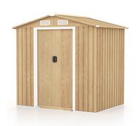 CostwayAbri de Jardin 2.3? en Acier Galvanisé Anti-UV 196x142x186cm Cabane de Jardin Exterieur 3.7m³ avec Porte Coulissante Rampe Naturel