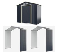 CostwayAbri de Jardin 213x127x195cm + 2xExtension du Abri de Jardin 213x64x195cm avec 2 Portes Coulissantes Verrouillables 4 Trous d?Aération Gris