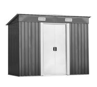 CostwayAbri de Jardin à l'Extérieur en Acier Galvanisé avec 2 Portes,4 Bouches d'Aération pour Stocker Outils 238 x 131 x 181CM Gris+Blanc