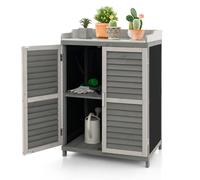 CostwayAbri de Jardin avec 2 Portes Magnétiques Étagère et Plateau en Métal Plaqué Cabane de Rangement en Bois de Sapin 67 x 47 x 100 cm Gris
