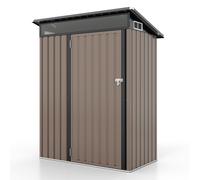 CostwayAbri de Jardin en Acier Galvanisé 150x89x185 cm Remise à Outils 1,8 m³ Cabanon Extérieur avec Toit Incliné Évent d?Aération Marron