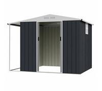 CostwayAbri de Jardin en Acier Galvanisé avec Espace Abri-Bûches Cabanon de Rangement 5,66m³ avec Portes Doubles Coulissantes 244x194x181 cm Gris