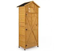 CostwayAbri de Jardin en Bois Armoire de Rangement d'Extérieur avec Porte Verrouillable Étagères Amovibles Table Latérale Pliante 3 Crochets Jaune