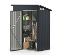 CostwayAbri de Jardin en Métal 150x89,5x186CM Abri à Outils Cabane Extérieur avec Toit Incliné et Serrure Rangement Outils de Jardin Gris Foncé