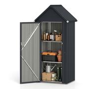 CostwayAbri de Jardin en Métal Armoire de Rangement Extérieur avec 3 Étagères Réglables Amovibles Toit Incliné Anti-pluie 85 x 65,5 x 176 cm Gris