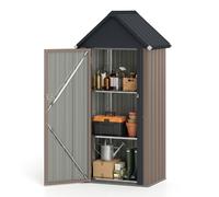 CostwayAbri de Jardin en Métal Armoire de Rangement Extérieur avec 3 Étagères Réglables Amovibles Toit Incliné Anti-pluie 85 x 65,5 x 176 cm Marron
