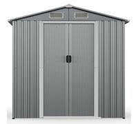 CostwayAbri de Jardin Extérieur 196 x 142 cm Abri à Outils en Métal avec 4 Aérations Portes Rampe Rangement pour Gants et Outils Gris