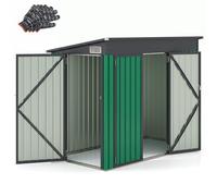 CostwayAbri de Jardin Extérieur Abri à Outils de Jardin avec 2 Portes Design Incliné Aérations Cadre en Métal Galvanisé 235x117x185cm