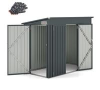 CostwayAbri de Jardin Extérieur Abri à Outils de Jardin avec 2 Portes Design Incliné Aérations Cadre en Métal Galvanisé 235x117x185cm Gris Foncé