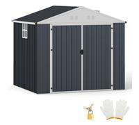 CostwayAbri de Jardin Extérieur en Acier Galvanisé 238 x 193 x 208 cm Abri de Rangement à Outils avec Toit Incliné et Aérations Gris