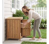 CostwayAbri de Jardin Extérieur en Bois d?Acacia Meuble de Rangement pour Outils de Jardinage Couvercle Ouvrant & Étagère Amovible Cache Poubelle