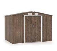 CostwayAbri de Rangement 259cm x196cm avec Base de Fondation Maison à Outils en Métal Galvanisé avec 4 Aérations Imperméable et Coupe-vent Marron
