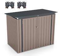 CostwayAbri de Stockage en Métal Galvanisé pour Poubelles Extérieur Abri de Jardin Verrouillable avec Toit Ouvert 2 Portes 172X95,5X130 CM Brun