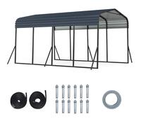 CostwayAbri de Voiture Métallique 440x300cm Extérieur Tente de Garage avec Base Renforcée et 4 Pieds Inclinés Supplémentaires Noir