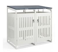 CostwayAbri pour Poubelles d'Extérieur pour 2 Conteneurs Organiseur Métallique de 1,24 m³ avec Amortisseurs à Gaz Portes Verrouillables Blanc