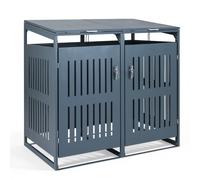 CostwayAbri pour Poubelles d'Extérieur pour 2 Conteneurs Organiseur Métallique de 1,24 m³ avec Amortisseurs à Gaz Portes Verrouillables Gris