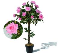 CostwayArbre à Roses Artificiel 93 CM avec Tronc en Bois Véritable 259 Feuilles et 21 Fleurs Rosier Artificielle en Pot Extérieure ou Intérieure