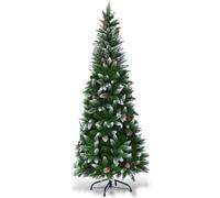 COSTWAY Sapin de Noël Artificiel 180CM Aiguilles en PVC avec Neige 630 Branches Support Métallique Extérieure Vert 29 Pommes de Pin