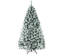 CostwayArbre de Noël Artificiel à Flocons de Neige 180CM avec Charnières Support Métallique et 600 Branches Matière PVC Non-éclairé