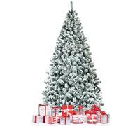 CostwayArbre de Noël Artificiel à Flocons de Neige 225CM avec Charnières,Support Métallique et 1010 Branches Matière PVC Non-éclairé
