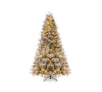 CostwayArbre de Noël Artificiel de 270 cm Pré-Éclairé avec 600 Lumières LED Blanc Chaud 2637 Branches Enneigées Socle Métallique Pliable