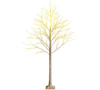 CostwayArbre de Noël Bouleau Blanc Chaud Artificiel 180cm avec 96 LED Lumineux Base Plastique Décoration Intérieur pour Noël