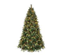 CostwayArbre de Noël Décoratif avec 9 Modes d'Éclairage 1198 Branches Givrées 44 Pommes de Pin 44 Baies Rouges Base Métal Pliable Vert