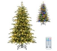 CostwayArbre de Noël Décoratif avec Socle Métal Pliable 11 Modes d'Éclairage 582 Branches Fonction Mémoire et Minuterie