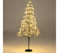 CostwayArbre Lumineux Décoratif 120cm Cèdre Alpin Artificiel avec 800 Lumières LED Blanc Chaud Branches Flexibles Base pour Noël Noir