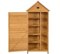 CostwayArmoire de Jardin Bois Abris de Jardin Bois de Sapin 2 Portes Verrouillables 4 Etagères Toit Pente Galvanisé Trou de Ventilation Jaune