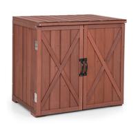 Armoire de Rangement en Bois de Sapin 77 x 56 x 72cm COSTWAY-Doubles Portes avec Poignées-Base Surélevée-Surface Résistante à l’eau