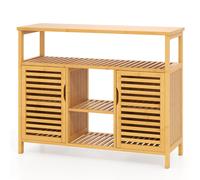 CostwayArmoire de Salle de Bain en Bambou Organisateur de Rangement à 2 Portes avec Étagères Unité de Rangement Indépendante Naturel