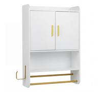 CostwayArmoire Murale Salle de Bain avec 2 Portes Étagères Réglable et Amovible Compartiment Ouvert Meuble WC Suspendu 55 x 20 x 80 cm Blanc