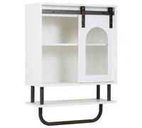 CostwayArmoire Murale Salle de Bain Style Maison de Campagne Armoire Suspendue avec Porte Coulissante Porte-Serviette 20 x 50 x 68 cm Blanc