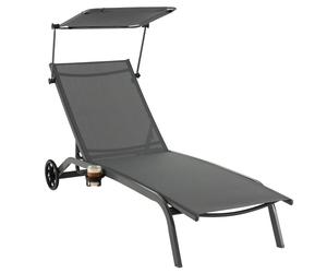 CostwayBain de Soleil Inclinable à Dossier 6 Niveaux Charge 150 KG Chaise Longue Jardin Extérieur avec Roues Auvent Transat Jardin Extérieur Girs
