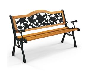 CostwayBanc de Jardin 127,5 cm Banc de Parc à Structure en Métal Moulé avec Siège en Bois Banc d'Extérieur pour 3 Personnes