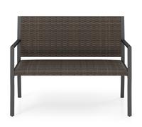 CostwayBanc de Jardin 2 Places Banc en Rotin Rembourré avec Accoudoirs&Dossier Ergonomique Siège Robuste Style Moderne Charge 360 kg Brun