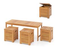 CostwayBanc de Jardin avec 3 Boîtes de Rangement Banc Extérieur en Bois d?Acacia Massif Assise Respirante à Lattes Charge 180 kg Naturel