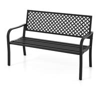 CostwayBanc de Jardin Chaise de Patio en Métal pour 2 Personnes avec Dossier Ajouré & Siège à Lattes Banc Moderne de 127 cm de Long Noir