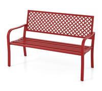 CostwayBanc de Jardin Chaise de Patio en Métal pour 2 Personnes avec Dossier Ajouré & Siège à Lattes Banc Moderne de 127 cm de Long Rouge