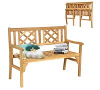 CostwayBanc de Jardin en Teck Pliable Bois 120x56x90 cm à 2 Places Dossier Incurvé et Accoudoirs pour Terrasse Balcon ou Jardin
