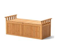 CostwayBanc de Rangement en Bois Banc d'Extérieur à 2 Places de 209 L avec Accoudoirs Coffre de Stockage en Bois Charge 100KG Naturel