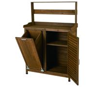 CostwayBanc de Rempotage Extérieur avec Rangement Armoire en Bois Massif pour Patio avec Étagères Amovibles et 2 Portes Poste de Travail Brun