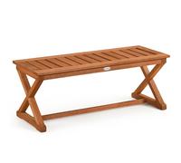 CostwayBanc Exterieur Jardin en Bois 110cm Banc de Jardin à Lattes sans Dossier avec Structure en Forme X et Traverse Renforcée Charge 200kg