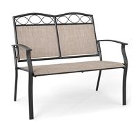 CostwayBanc Extérieur pour 2 Personnes Fauteuil Double en Métal avec Tissu Respirant Mobilier de Patio avec Accoudoirs Courbés Charge 300KG Marron