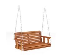 CostwayBanc Suspendu en Bois Sapin Balancelle 2 Places avec Chaînes Réglables Charge 300 kg Siège de Balançoire à Lattes 120 x 62 x 49 cm Marron